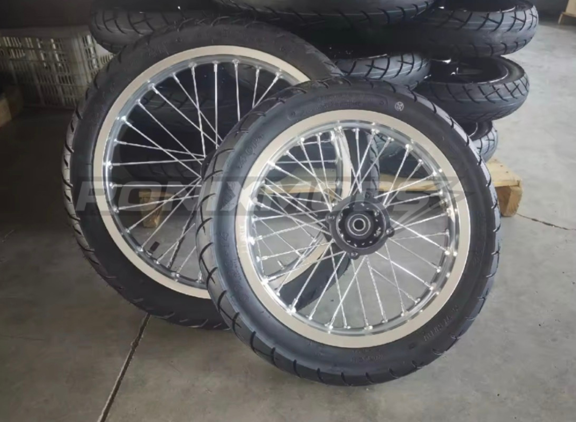 Chrome & Black 17/14 Supermoto Wheelsets - Strike│Yozma│Tuttio│Valintsu